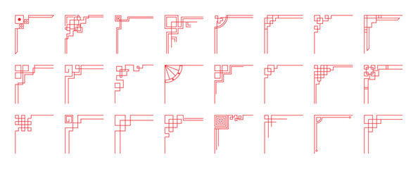 Fototapete - chinese frame corner ornament vector set. traditional decorative elements with line, corner, borders