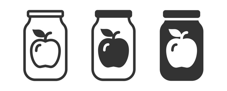 Simple apple jam jar icon in black and white. Vector illustration perfect for food and packaging design concepts.