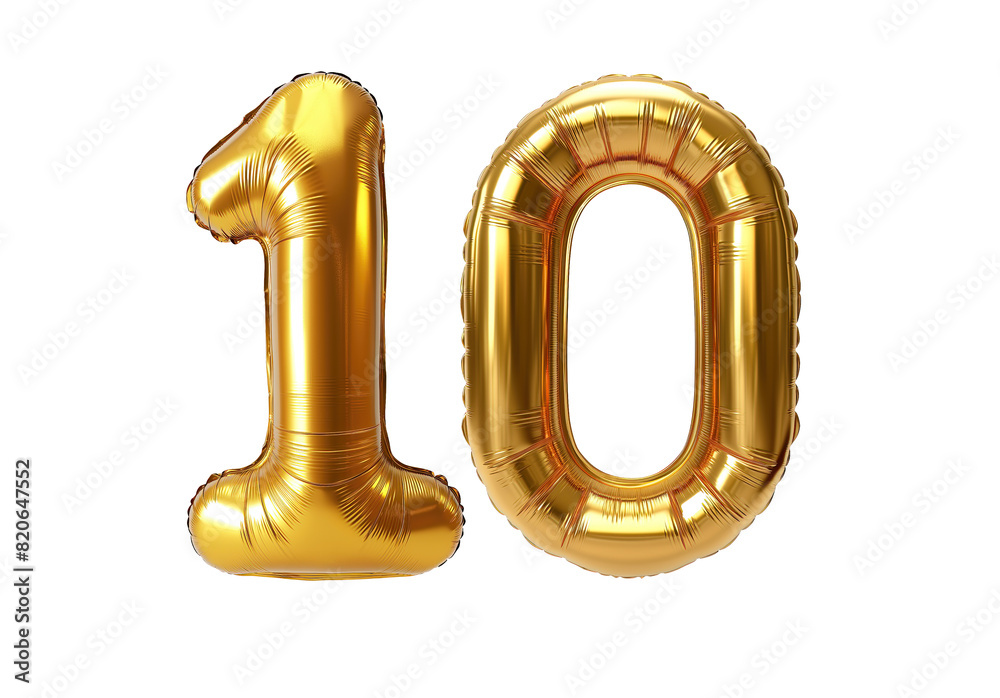 Foto de Stock Numeral "10" Foil balloon png. number ten isolated