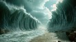 © Lubos Chlubny - Ocean separate up to form canal. Bible miracle of Moses parting red sea for passage