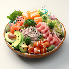 Wall Mural - japanese food in bowl on white background. 3d illustration