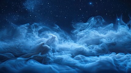 Wall Mural - A blue sky with smoke and stars. The sky is filled with smoke and stars, creating a dreamy and ethereal atmosphere