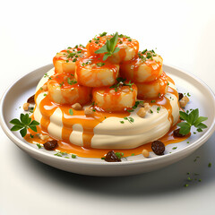 Wall Mural - Pancakes with sour cream and nuts. 3D illustration.