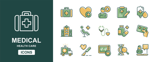 Sticker - medical icon vector set health medicine diagnosis treatment care signs illustration for web and app