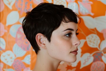 Wall Mural - profile shot of a woman with short dark hair