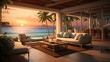 © Fire - Beach with a hut. AI generated art illustration.