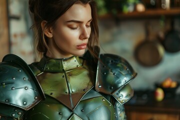 Futuristic female warrior in armor