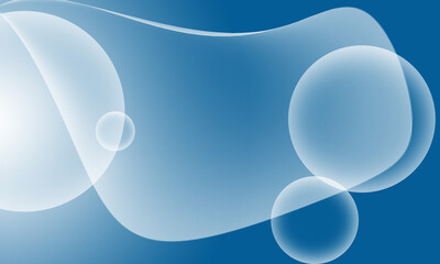 Wall Mural - Bubbles, circles, liquid, floating on blue background with gradient and copy space.