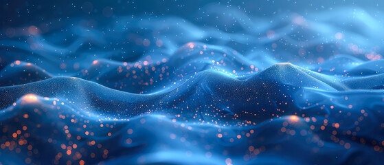 Digital abstract background of blue wave pattern with curved lines of blurred light.Generative AI
