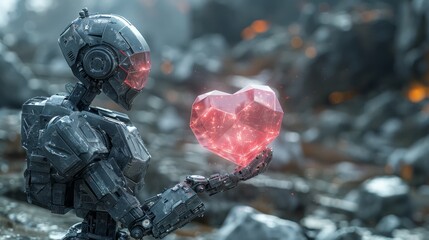 ai companion concept - delicate balance of sweet romance and technological risk, female cyborg robot