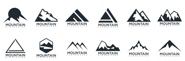 mountain logo design, collection template with luxury concept, icons, emblem, background