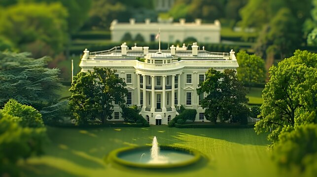 Majestic Aerial View of the White House Lawn with Elegant Presidential Seal Overlay