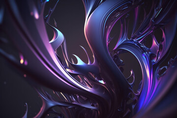 Wall Mural - Purple and blue glossy wallpaper with abstract shapes. Glowing wavy texture. Background with curvy organics shapes. Generative ai