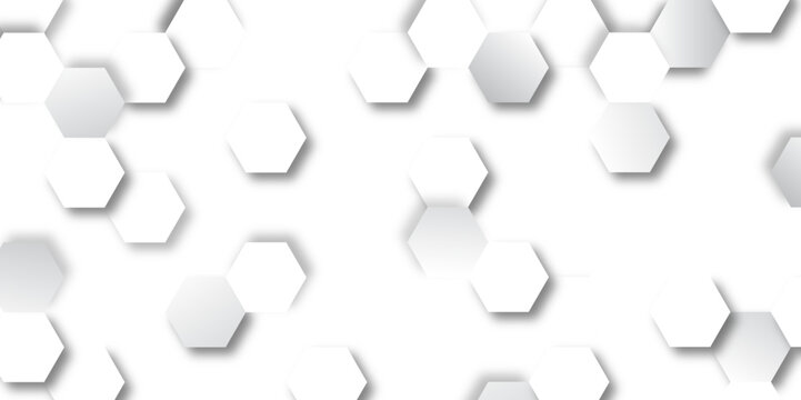 Abstract hexagon background. Futuristic abstract honeycomb mosaic white technology background. Surface polygon pattern with glowing hexagon paper texture and futuristic business. graphic concept.