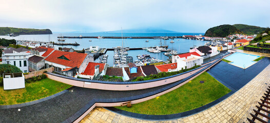 Wall Mural - Panorama of city Horta with port, Faial island, Azores