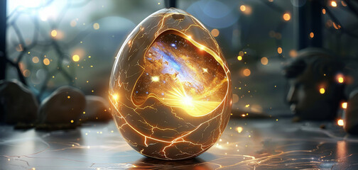 Aufkleber - Easter egg, there is a galaxy inside the egg, glowing lights. Generative AI.