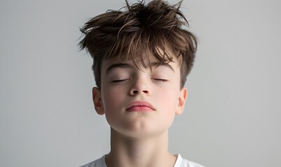 Wall Mural - Adolescent male with closed eyes, Generative AI