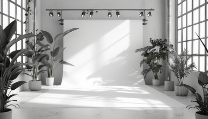 Wall Mural - A white room with two lighting fixtures on tripods by AI generated image