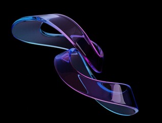 Poster - curve gradient glass dispersion, Transparent glossy beautiful glossy glass on black background. 3d rendering