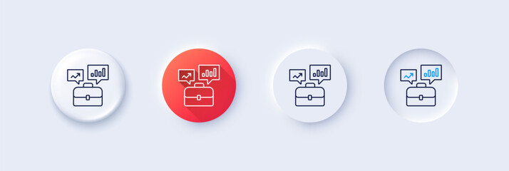 Poster - Business portfolio with Growth charts line icon. Neumorphic, Red gradient, 3d pin buttons. Job Interview sign. Line icons. Neumorphic buttons with outline signs. Vector