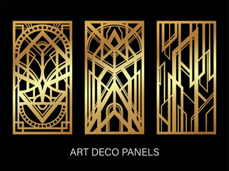 Wall Mural - Art Deco Roaring Twenties, Gatsby's Style Set of Gold Panels vector