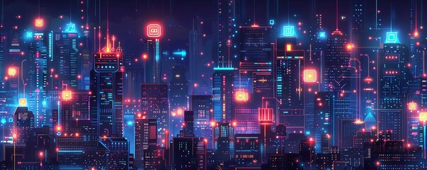 Wall Mural - A cybernetic metropolis where artificial intelligence governs every aspect of daily life, from transportation to entertainment, in a seamless network of interconnected systems.   illustration.