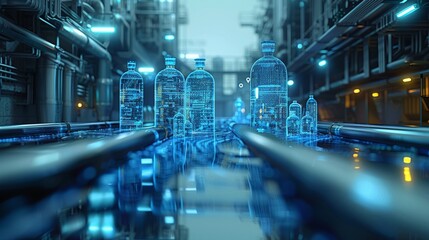 Aufkleber - Digital water supply system, Internet elements, big data, technology elements, holographic projection, science fiction. Generative AI.
