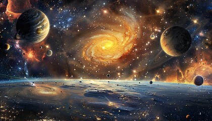 Wall Mural - a colorful space scene with a planet and a sun by ai generated image