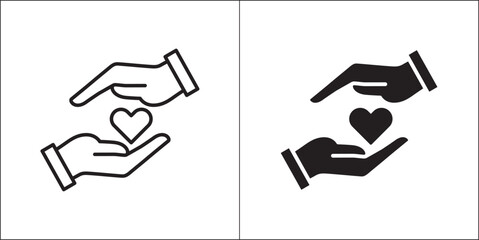 Wall Mural - Two hands presenting heart symbol. Icon for charity, donation, compassion, solidarity and humanitarian. Vector Stock logo illustration in flat and line design style.