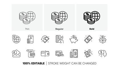 Poster - bank transfer, piggy bank and credit card. money payment line icons. cash linear icon set. line icon