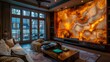 © Sana - A drawing room with a custom-designed, backlit onyx wall panel that changes colors