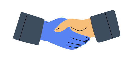 Poster - Business handshake. Agreement concept. Partners shaking hands for cooperation in corporate deal. Trust in teamwork, professional relationship. Flat vector illustration isolated on white background
