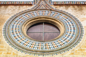 Poster - The window of a convent. Close up of a monastery facade.