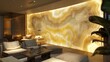 © Muhammad - A drawing room with a custom-designed, backlit onyx wall panel that changes colors