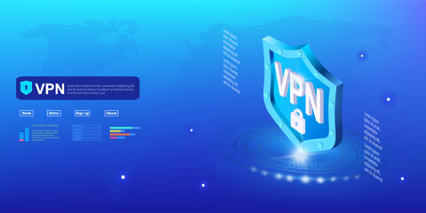 Poster - vpn concept banner. futuristic shield with a hologram and vpn inscription. protection and security o