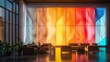 © Muhammad - A drawing room with a wall of abstract, backlit panels that change colors throughout the day