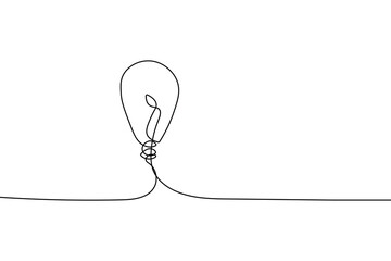 Continuous one line drawing of electric light bulb in hand. Concept of idea emergence. Minimalist illustration.