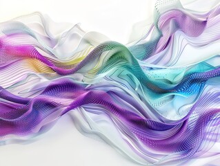 Wall Mural - Colorful Abstract Design on White Surface with Dark Purple and Light Emerald Elements, Featuring Tumbling Waves, Dots, and Dynamic Line Work in Ultra High Definition