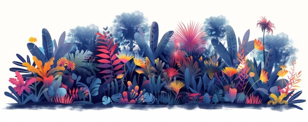 A bio-engineered paradise where flora and fauna thrive in harmony, with genetically modified plants and animals creating a vibrant ecosystem.   illustration.