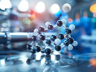 Poster - futuristic industrial lab intricate molecular model of a prescription compound in organic chemistry