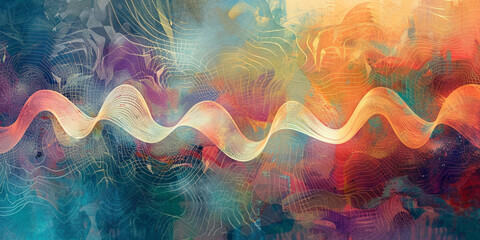 Wall Mural - Craft an abstract representation of sound waves oscillating and resonating in a rhythmic, wave-like pattern.
