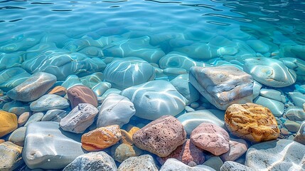 Nature Background Pastel style, Smooth rocks submerged in clear, pastel-tinted water Illustration image,