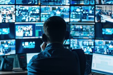 Canvas Print - a man sitting in front of a bunch of monitors