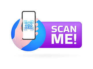 Poster - Scan me banner icon. Flat style. Vector icon