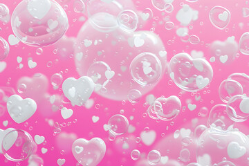 Wall Mural - valentine background pink with white bubble love heart pink background with a pattern and white hearts in the style of vibrant cartoonish AI