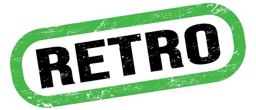 RETRO, text written on green-black stamp sign.