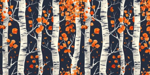 Birch tree pattern. Seamless pattern with autumn birch trees. Perfect for textile, wallpaper or print design. Fabric Design for wallpapers, web site background, postcard. illustration