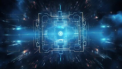 Poster - Abstract technology graphic using binary code, flowcharts, hexagonal line. Futuristic background tech animation. Artificial intelligence digital technologies. Future Technology. Technological timeline