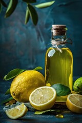 Wall Mural - lemon essential oil. Selective focus