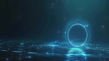Poster - Abstract technological background. Future Technology. Technology Information. Innovation Technology. Futuristic background. Blueprint of a teleportal. a technological timeline with an empty circle. 4K